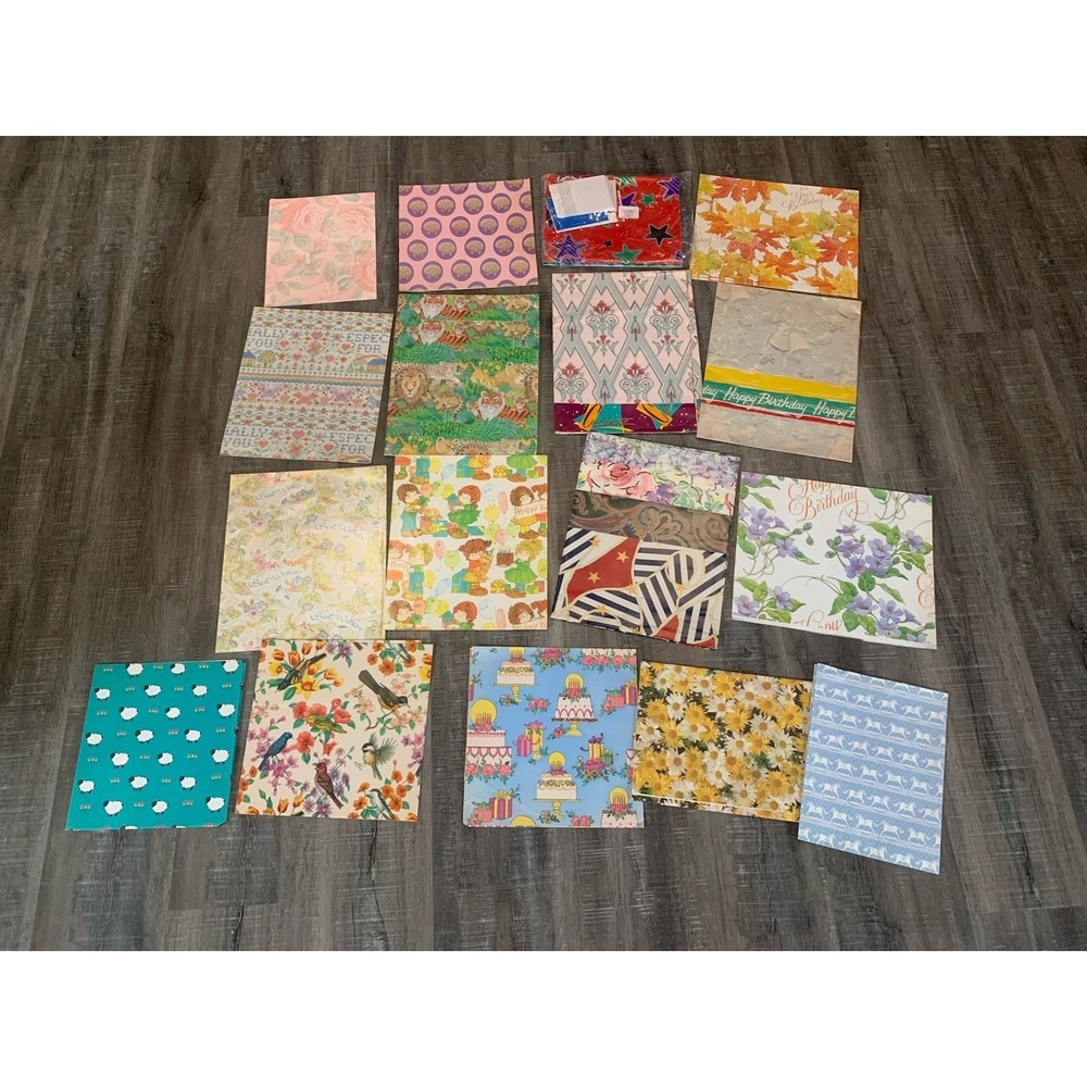 Mixed Lot Of Vintage Wrapping Paper Squares Baby, Wedding, Birthday, All Occ.